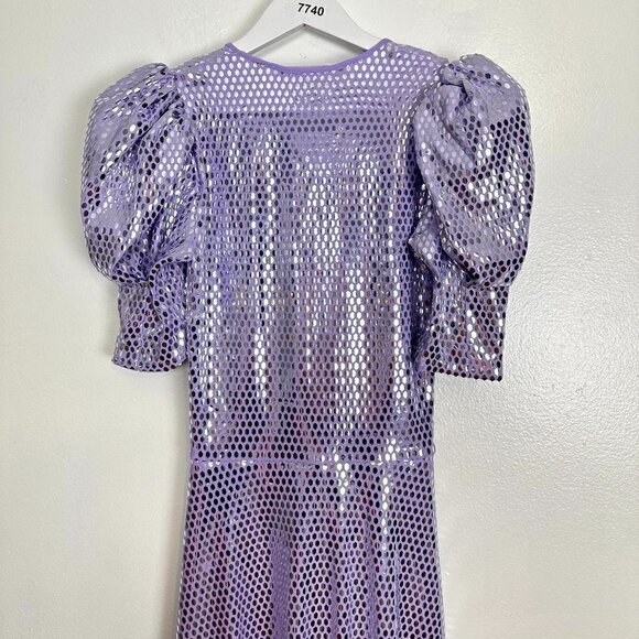 ROTATE Sierina Ruched Puff Sleeve Metallic Midi Dress in Purple Size US 0 - Picture 12 of 16